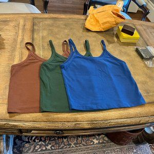 ARQ Crop Tank Tops Size Medium Set Of 3 Spice Fern Cobalt